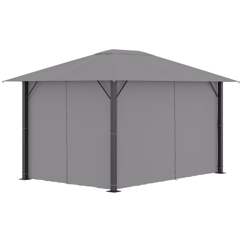 Outsunny 10' x 13' Patio Gazebo Aluminum Frame Outdoor Canopy Shelter with Sidewalls, Vented Roof for Garden, Lawn, Backyard, and Deck, Gray