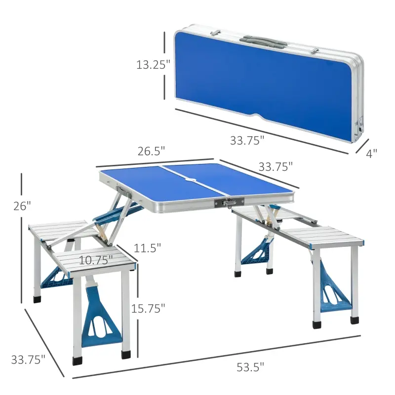 Outsunny 34" Portable Camping Table with 4 seat Outdoor Portable Folding Aluminum Picnic Table, Chairs for Camping w/ Case