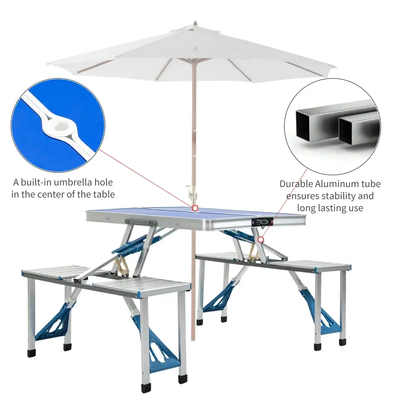 Outsunny 34" Portable Camping Table with 4 seat Outdoor Portable Folding Aluminum Picnic Table, Chairs for Camping w/ Case