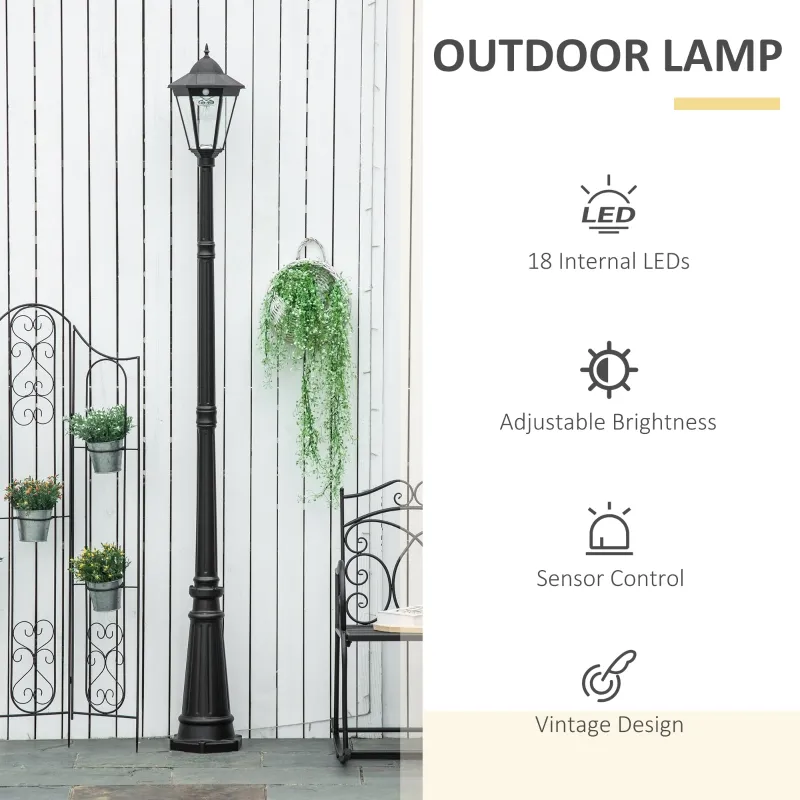 Outsunny 92.5" Outdoor Lamp Post Light, Solar-Powered Streetlight, w/ Clear Glass, Black
