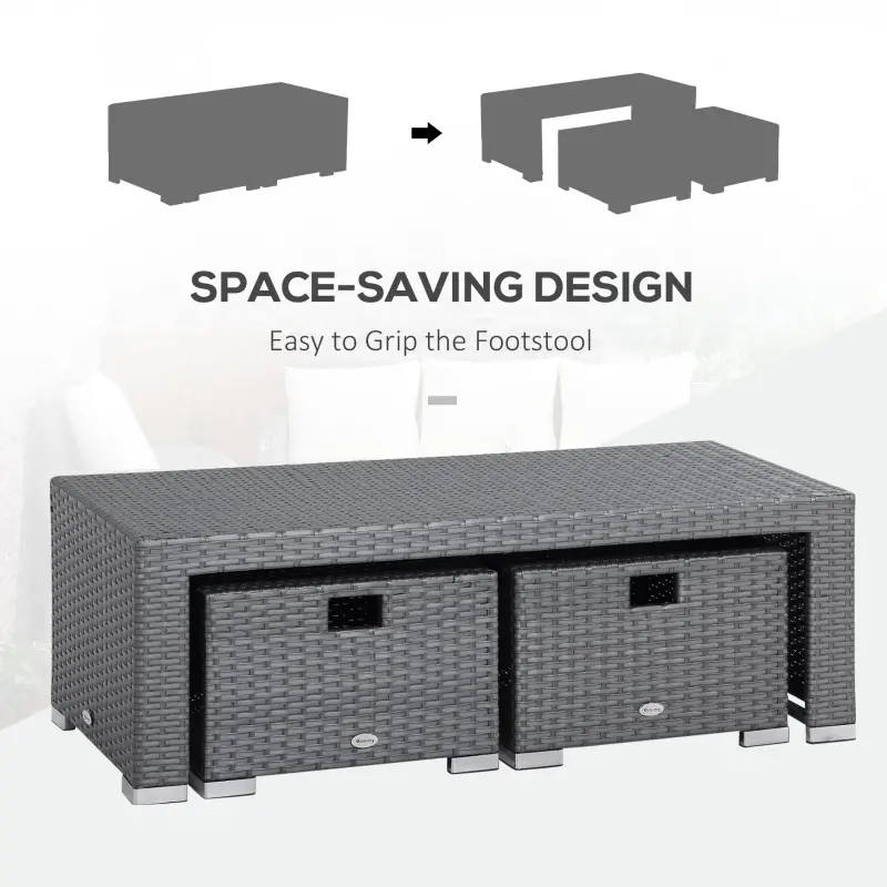Outsunny 6-Piece Outdoor Rattan Patio Sectional Sofa Set with 3-Seat Couch, 2 Recliners, 2 Ottoman Footrests, & Coffee Table Conversation Set, Cream White