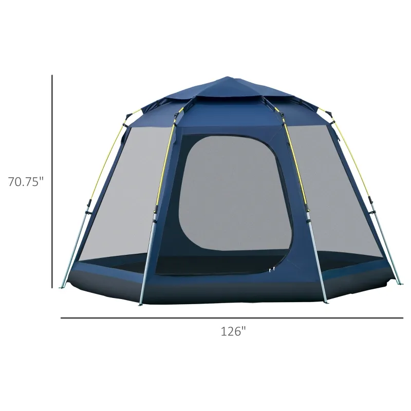 Outsunny 6 Person Camping Tent w/ Pop-up Design, 4 Windows, 2 Doors, Portable Carry Bag