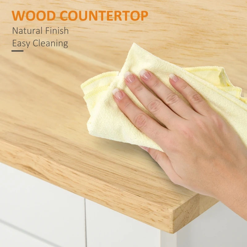 HOMCOM Modern Kitchen Cabinet, Storage Sideboard, Buffet Table with Rubberwood Top, 3 Drawers and Cabinet with Adjustable Shelf, White