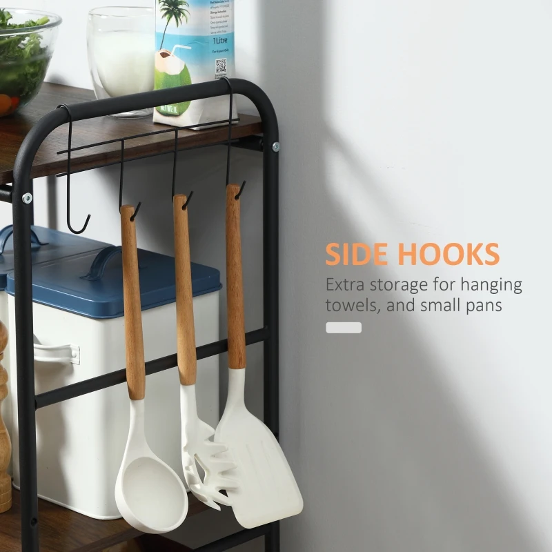 HOMCOM Kitchen Cart with Storage, 16"W Slim Rolling Cart, 4 Tier Kitchen Shelves on Wheels with Side Racks, 2 Basket for Fruit Vegetable, Utility Cart for Narrow Space, Laundry, Rustic Brown