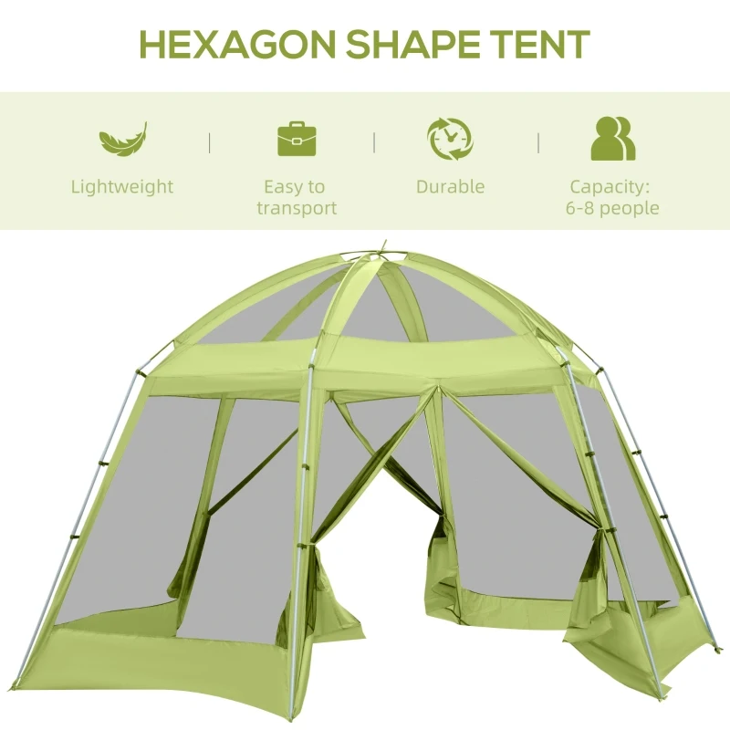 Outsunny Large Screen Tent, Hang Hook for Lantern at Night, 6-8 Person Tent Screen House, 2 Doors for Multiple-Person Entry, Breathable Outdoor Net Canopy Tent, Dome, 16' x 16', Green