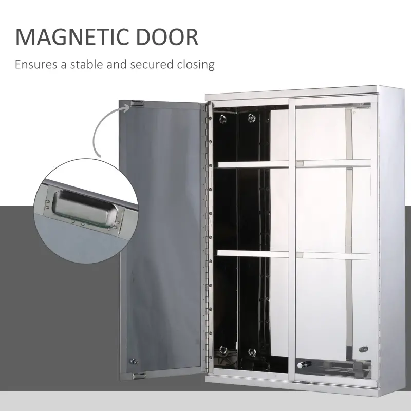 HOMCOM Vertical 24" x 16" Stainless Steel Bathroom Wall-Mounted Glass Medicine Cabinet