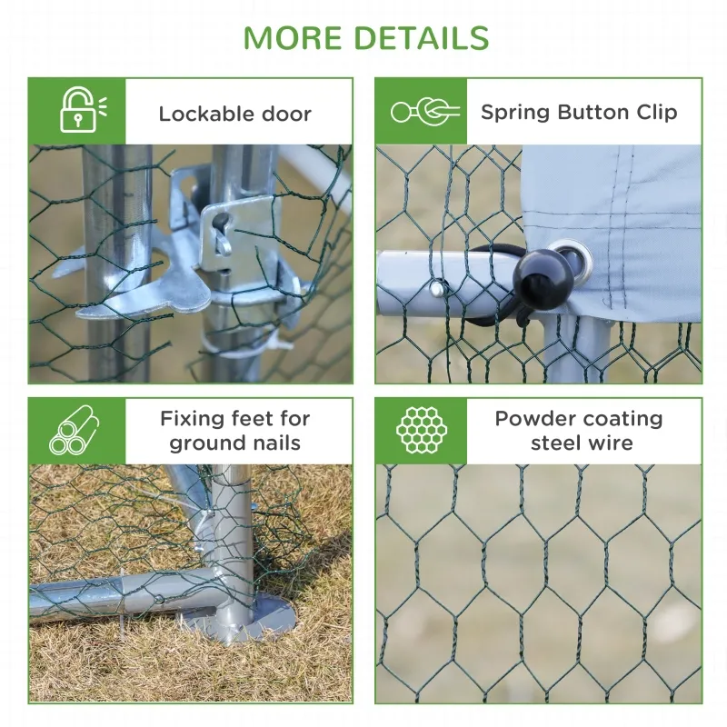 PawHut Large Chicken Coop Metal Chicken Run for Chicken with Waterproof and Anti-UV Cover, Spire Shaped Walk-in Fence Cage Hen House for Outdoor and Yard Farm Use, 1.26" Dia, 9.8' x 19.7' x 6.4'