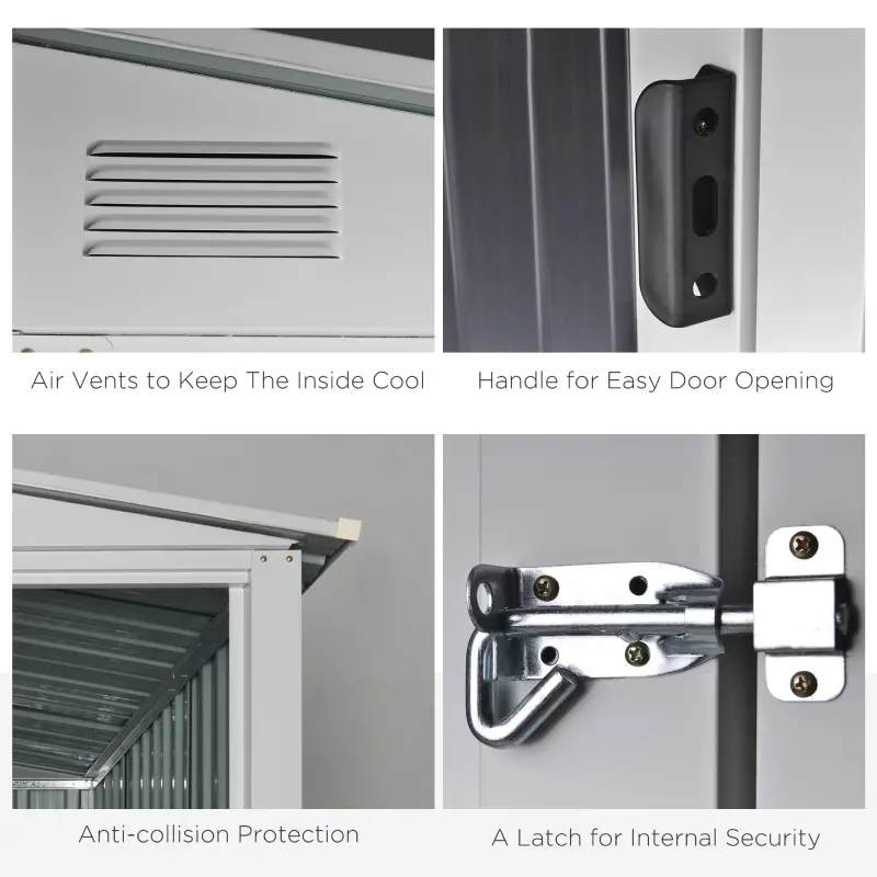 Outsunny 3.5' x 6' Lean to Garden Storage Shed, Outdoor Metal Tool House with Lockable Door Vents for Backyard Patio Lawn, Gray