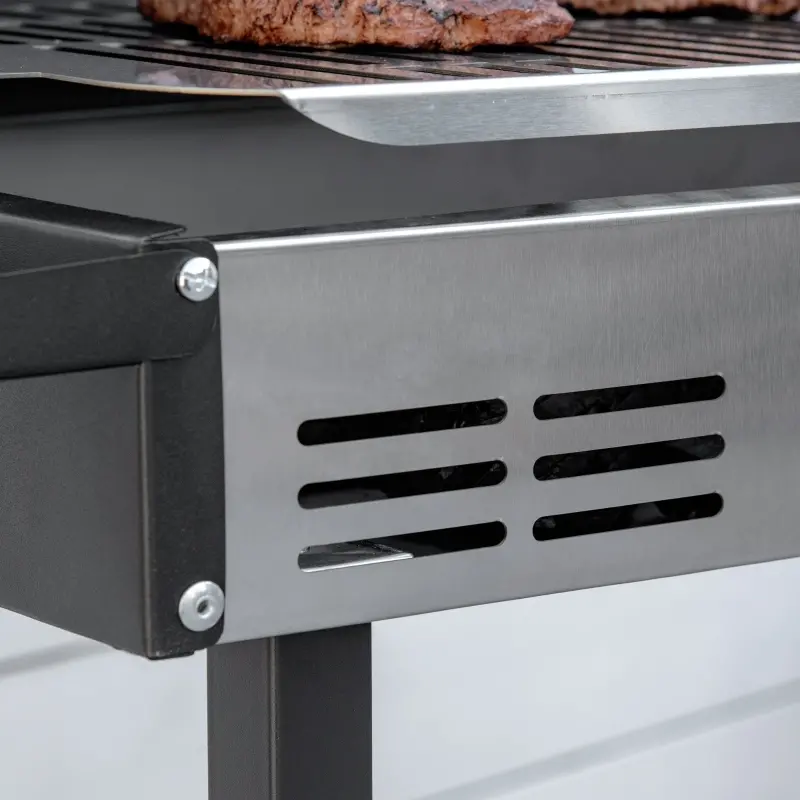 Outsunny 46" Charcoal BBQ Grill and Smoker Combo BBQ Rotisserie Grill Roaster Charcoal Spit Roasting Machine for Chicken, Turkey Foldable Storage Shelves