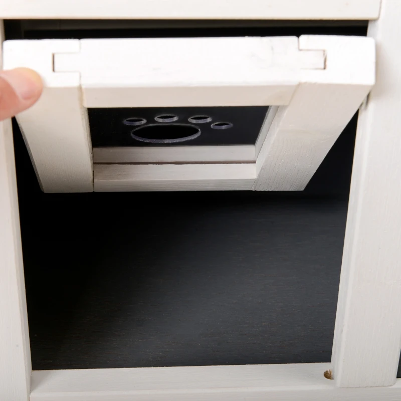 PawHut Outdoor Cat House 2-Floor Wooden Feral Cat Shelter with Universal Wheels, Escape Door and Openable Asphalt Roof, Gray