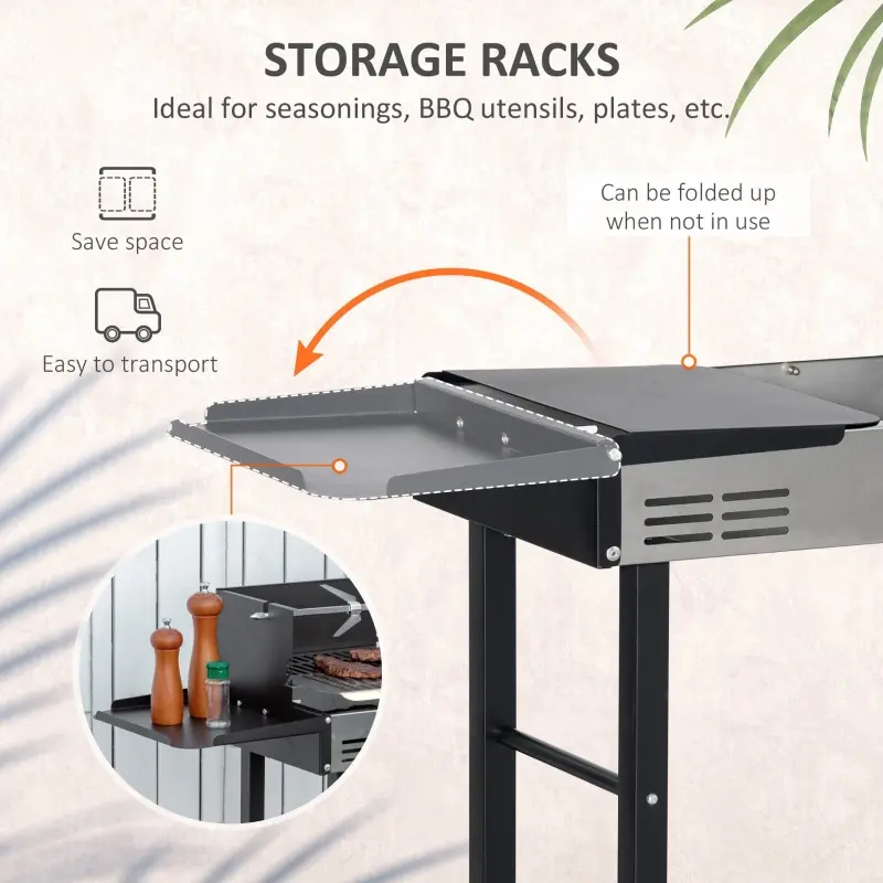 Outsunny 46" Charcoal BBQ Grill and Smoker Combo BBQ Rotisserie Grill Roaster Charcoal Spit Roasting Machine for Chicken, Turkey Foldable Storage Shelves