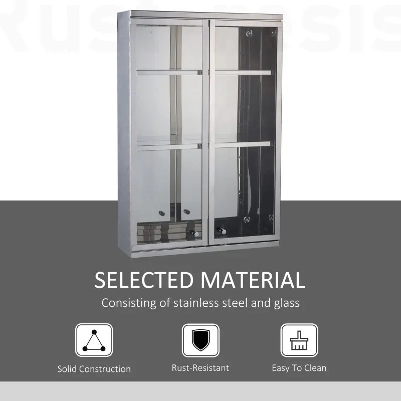 HOMCOM Vertical 24" x 16" Stainless Steel Bathroom Wall-Mounted Glass Medicine Cabinet