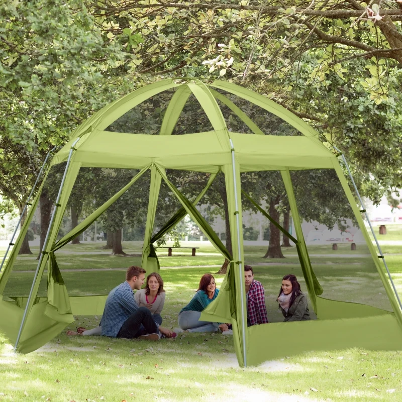 Outsunny Large Screen Tent, Hang Hook for Lantern at Night, 6-8 Person Tent Screen House, 2 Doors for Multiple-Person Entry, Breathable Outdoor Net Canopy Tent, Dome, 16' x 16', Green