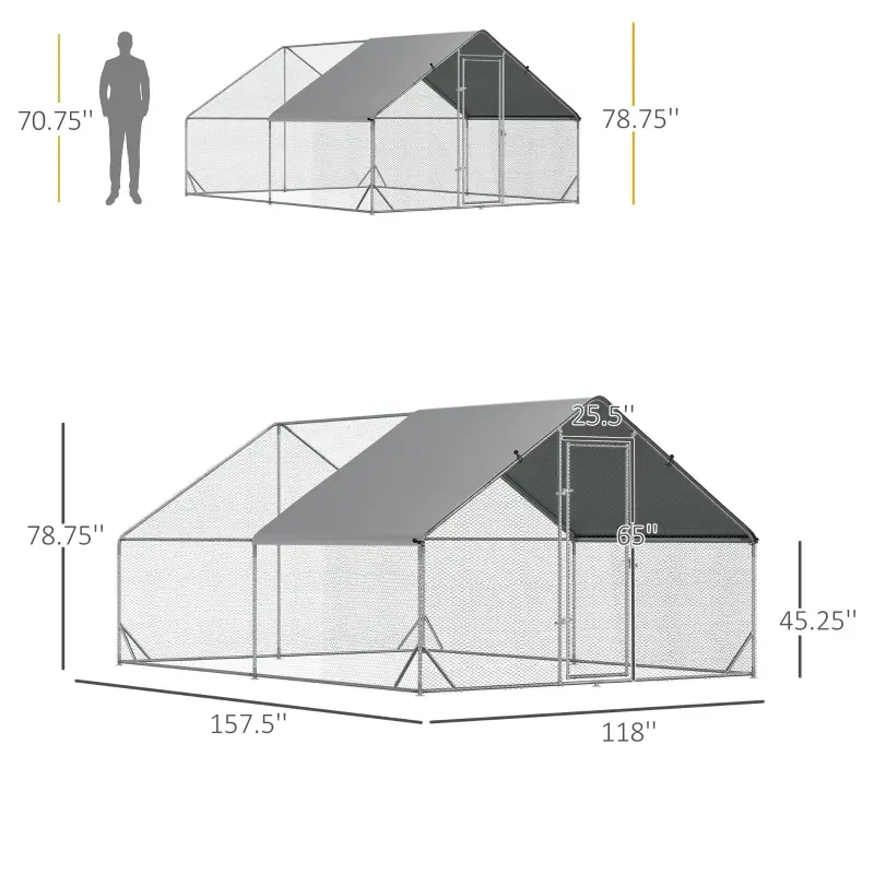 PawHut 10' x 13' x 6.5' Metal Frame Chicken Run, Outdoor Hen House with Cover & Lockable Door