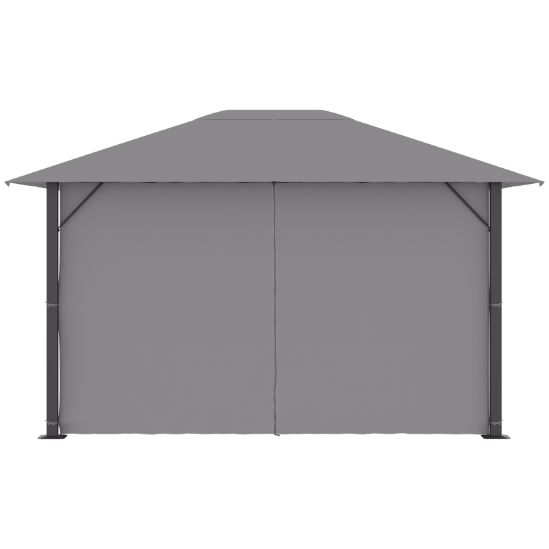 Outsunny 10' x 13' Patio Gazebo Aluminum Frame Outdoor Canopy Shelter with Sidewalls, Vented Roof for Garden, Lawn, Backyard, and Deck, Gray