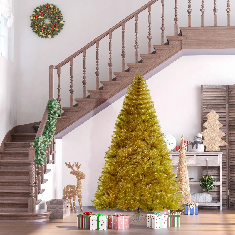 HOMCOM 7.5' Tall Unlit Full Fir Artificial Christmas Tree with Realistic Branches, and 1477 Tips, Gold