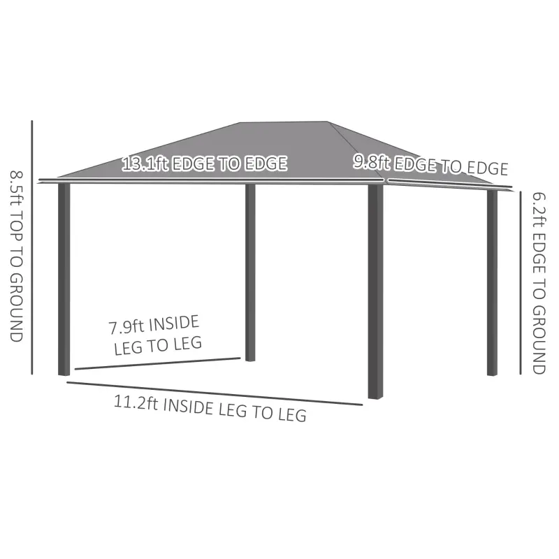 Outsunny 10' x 13' Patio Gazebo Aluminum Frame Outdoor Canopy Shelter with Sidewalls, Vented Roof for Garden, Lawn, Backyard, and Deck, Gray