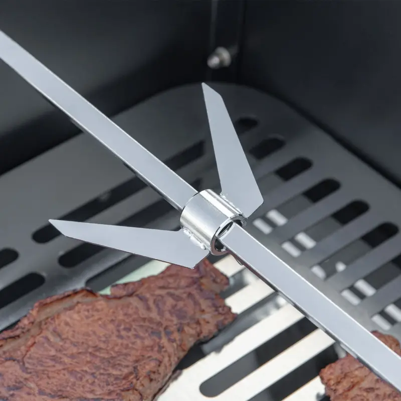 Outsunny 46" Charcoal BBQ Grill and Smoker Combo BBQ Rotisserie Grill Roaster Charcoal Spit Roasting Machine for Chicken, Turkey Foldable Storage Shelves