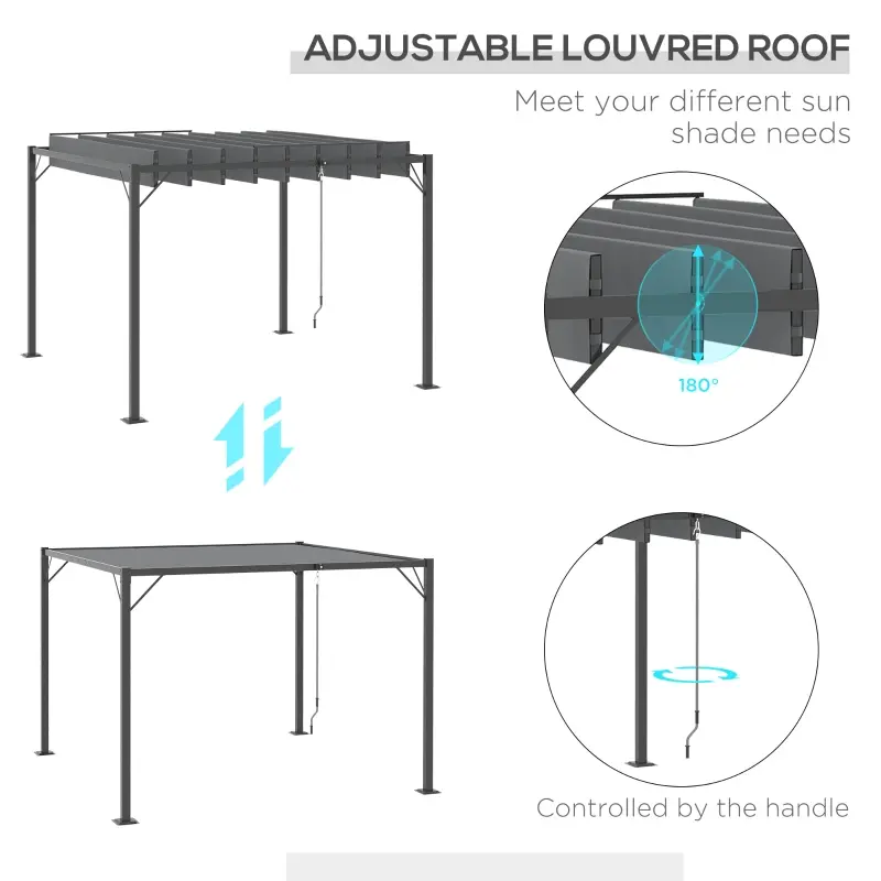 Outsunny 10' x 10' Outdoor Louvered Pergola Patio Aluminum Gazebo with Adjustable Roof, Grey