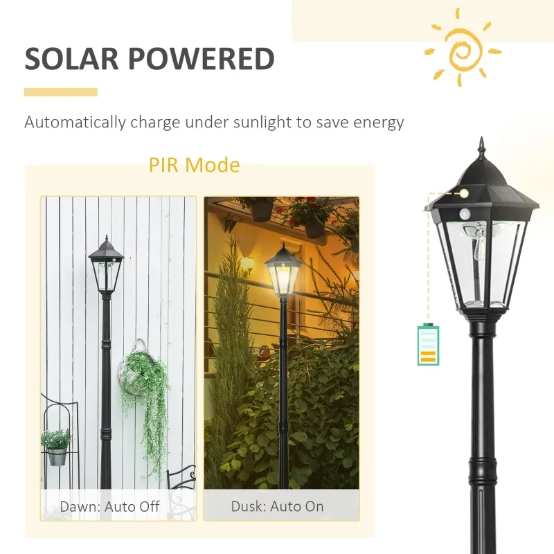 Outsunny 92.5" Outdoor Lamp Post Light, Solar-Powered Streetlight, w/ Clear Glass, Black