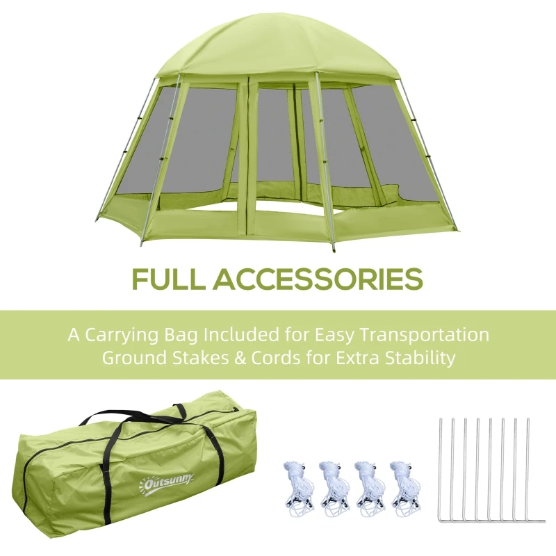 Outsunny Large Screen Tent, Hang Hook for Lantern at Night, 6-8 Person Tent Screen House, 2 Doors for Multiple-Person Entry, Breathable Outdoor Net Canopy Tent, Dome, 16' x 16', Green