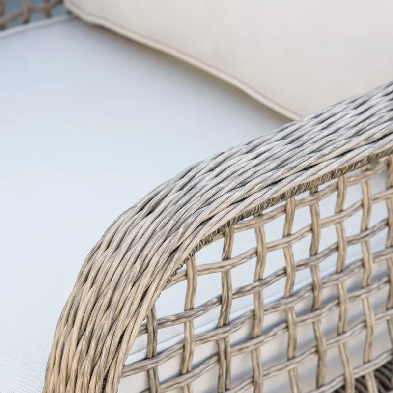 Outsunny 4pc Outdoor Patio Furniture Set, 2 Rattan Chairs, 1 PE Wicker Loveseat Sofa, 1 Center Coffee Table w/ Tempered Glass Table-Top, Soft Cushions for Garden, Cream White