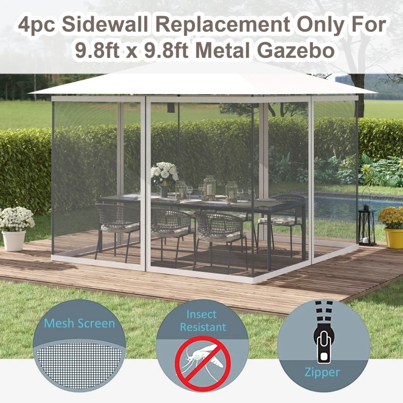 Outsunny Universal Replacement Mesh Sidewall Netting for 9.84' x 13.1' Gazebos and Canopy Tents with Zippers, (Sidewall Only) White