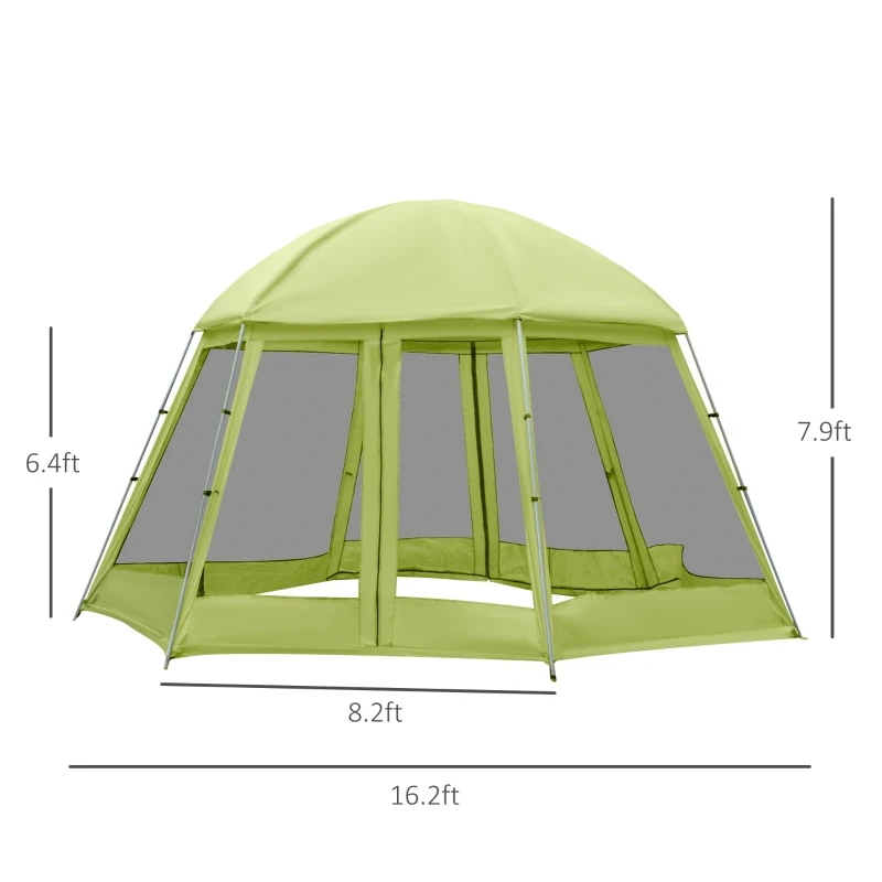 Outsunny Large Screen Tent, Hang Hook for Lantern at Night, 6-8 Person Tent Screen House, 2 Doors for Multiple-Person Entry, Breathable Outdoor Net Canopy Tent, Dome, 16' x 16', Green
