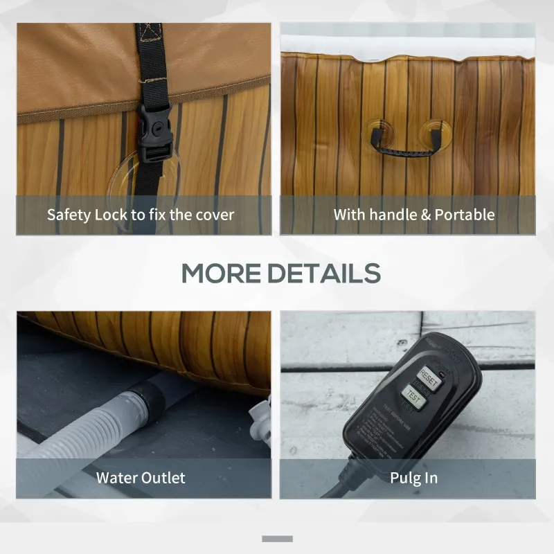 Outsunny 4 Person Inflatable Hot Tub, Outdoor Round Portable Spa with 108 Heated Air Jets, Cover, Pump, 2 Filter Cartridges, Faux Wood