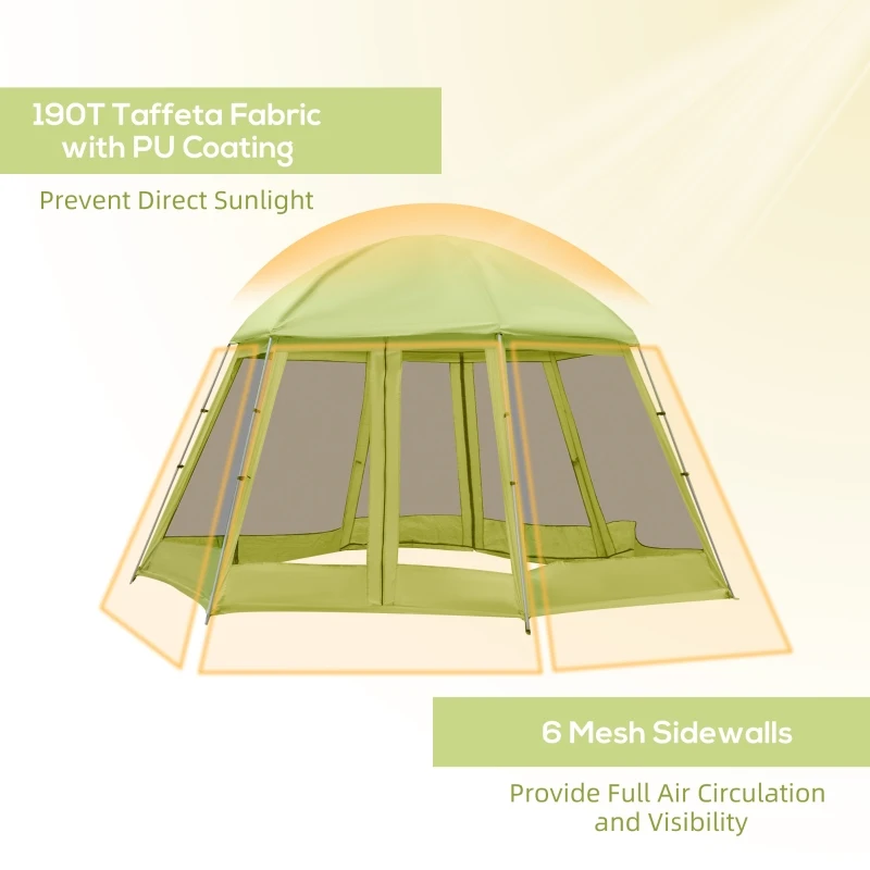 Outsunny Large Screen Tent, Hang Hook for Lantern at Night, 6-8 Person Tent Screen House, 2 Doors for Multiple-Person Entry, Breathable Outdoor Net Canopy Tent, Dome, 16' x 16', Green