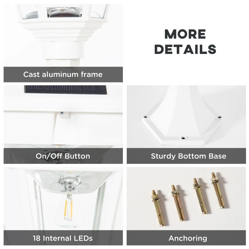 Outsunny 22" Outdoor Solar Lamp Post Light, All Weather Protection, for Backyard, White