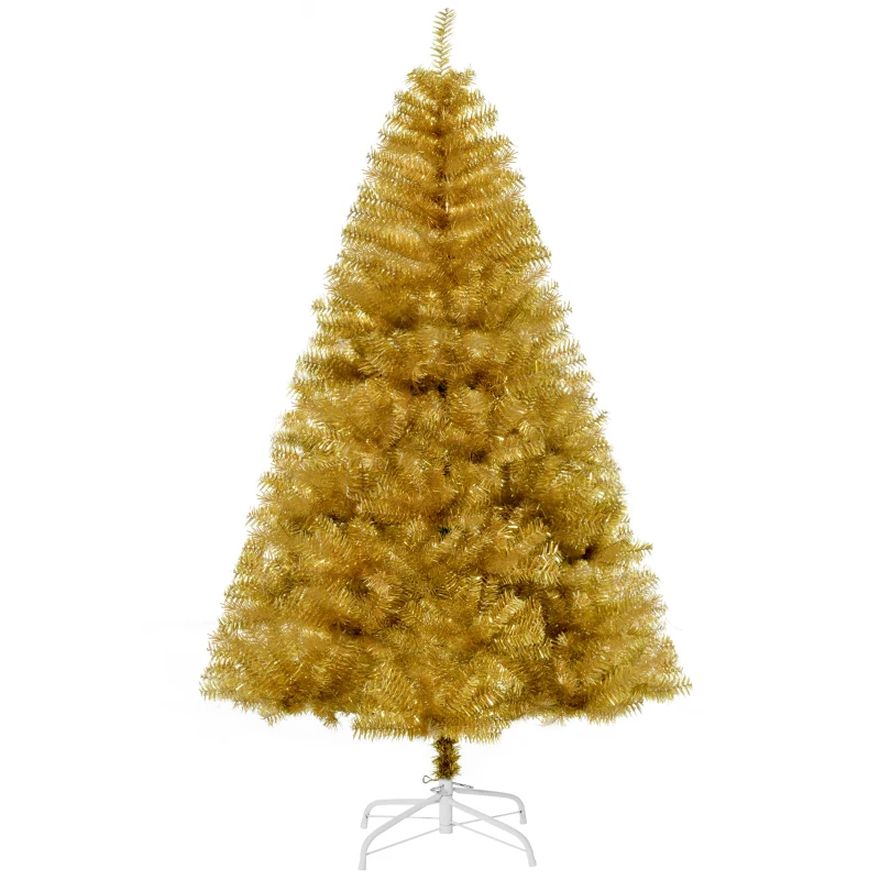HOMCOM 6' Tall Unlit Full Fir Artificial Christmas Tree with Realistic Branches, and 1000 Tips, Gold