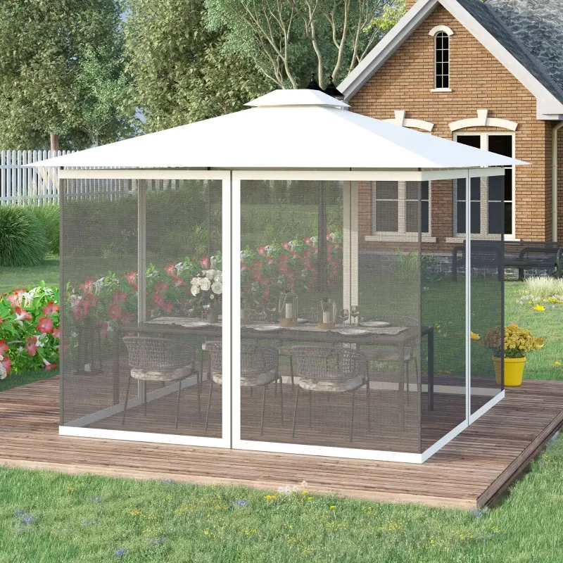 Outsunny Universal Replacement Mesh Sidewall Netting for 9.84' x 13.1' Gazebos and Canopy Tents with Zippers, (Sidewall Only) White
