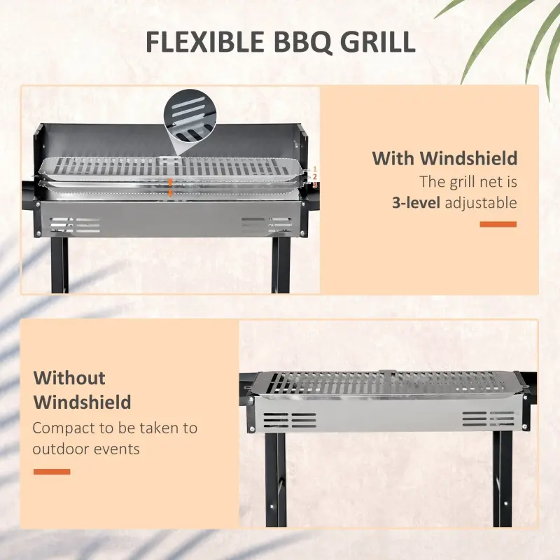 Outsunny 46" Charcoal BBQ Grill and Smoker Combo BBQ Rotisserie Grill Roaster Charcoal Spit Roasting Machine for Chicken, Turkey Foldable Storage Shelves