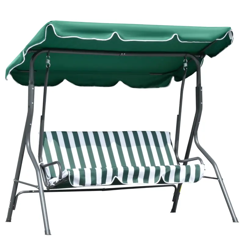 Outsunny 3-Person Porch Swing with Canopy, Patio Swing Chair, Outdoor Canopy Swing Bench with Adjustable Shade, Cushion and Steel Frame, Green