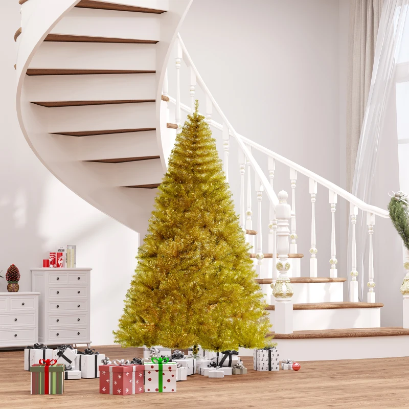 HOMCOM 7.5' Tall Unlit Full Fir Artificial Christmas Tree with Realistic Branches, and 1477 Tips, Gold