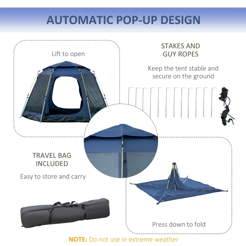 Outsunny 6 Person Camping Tent w/ Pop-up Design, 4 Windows, 2 Doors, Portable Carry Bag