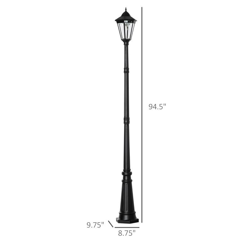 Outsunny 92.5" Outdoor Lamp Post Light, Solar-Powered Streetlight, w/ Clear Glass, Black