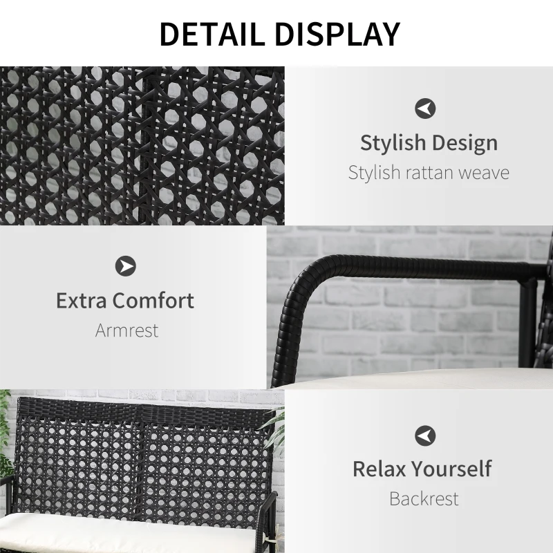 Outsunny 2-Person Outdoor Glider Bench, Handwoven PE Plastic Rattan Furniture, Cushioned Rocking Chair Loveseat for Backyard Garden Porch, Brown