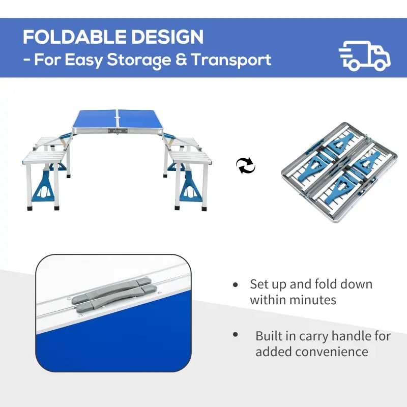Outsunny 34" Portable Camping Table with 4 seat Outdoor Portable Folding Aluminum Picnic Table, Chairs for Camping w/ Case