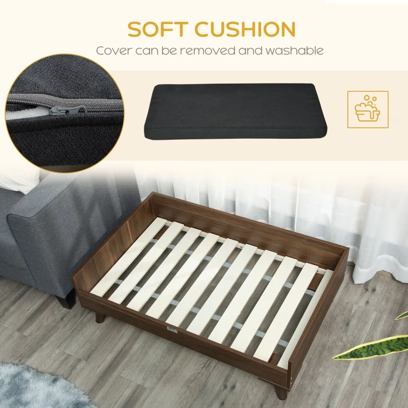 PawHut Elevated Dog Bed with Soft Sponge Cushion, Modern Wood Dog Bed, High and Upraised off of Durable Steel Legs, Coffee Bean, Jet Black