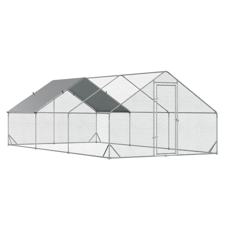 PawHut 10' x 20' x 6.5' Chicken Coop Cage, Outdoor Hen House w/Cover & Lockable Door
