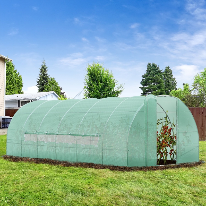 Outsunny 20x10x6.6ft Heavy Duty Outdoor Walk-in Greenhouse Portable Garden Planting Warm House with PE Cover Green