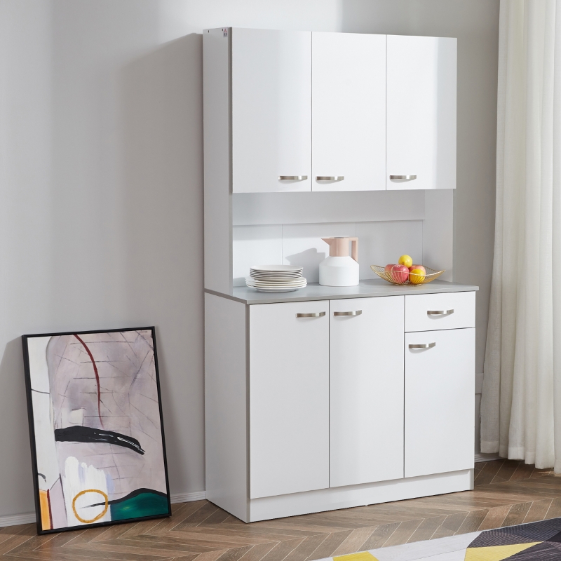 HOMCOM 71" Modern Buffet with Hutch, Standing Kitchen Hutch with Storage Cabinets, Drawer, Open Space with Microwave Stand, White