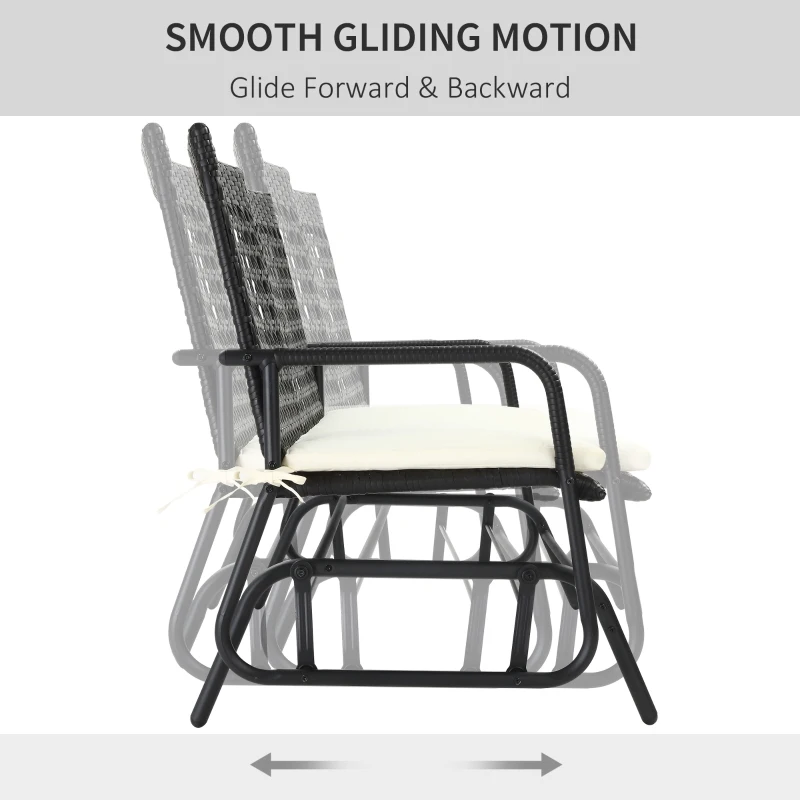Outsunny 2-Person Outdoor Glider Bench, Handwoven PE Plastic Rattan Furniture, Cushioned Rocking Chair Loveseat for Backyard Garden Porch, Brown