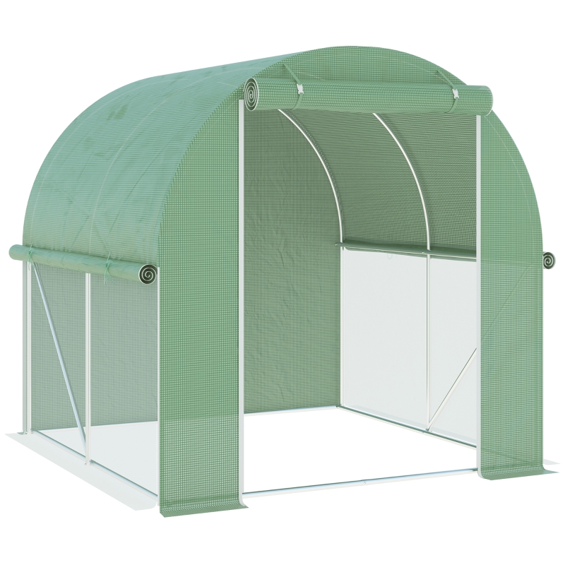 Outsunny Walk-In Tunnel Greenhouse, Hot House for Outdoor w/ Roll-up Door, 7'x7'x7' - Green