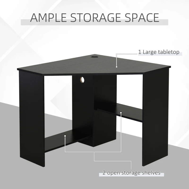 HOMCOM Corner Computer Desk with Storage Shelf, Writing Table Study Workstation for Home Office, Black