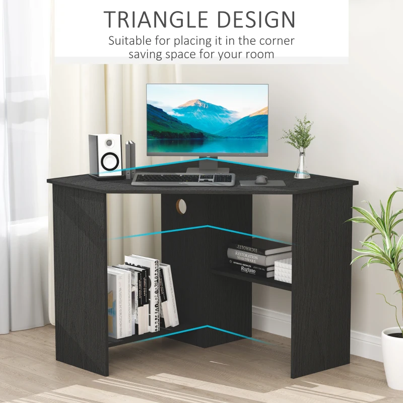 HOMCOM Corner Computer Desk with Storage Shelf, Writing Table Study Workstation for Home Office, Black