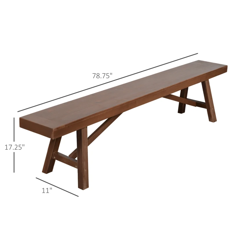 Outsunny Outdoor Garden Bench, 79" Long Patio Wooden Picnic Bench for 3 People, Backless Oil Finished for Backyard and Porch, Brown