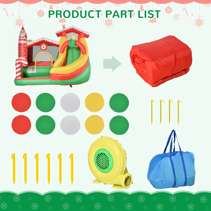 Outsunny Christmas 4-in-1 Kids Inflatable Bounce House Jumping Castle Trampoline, Pool, Slide, Climbing Wall with Christmas Tree Pattern Storage Bag & Air Blower